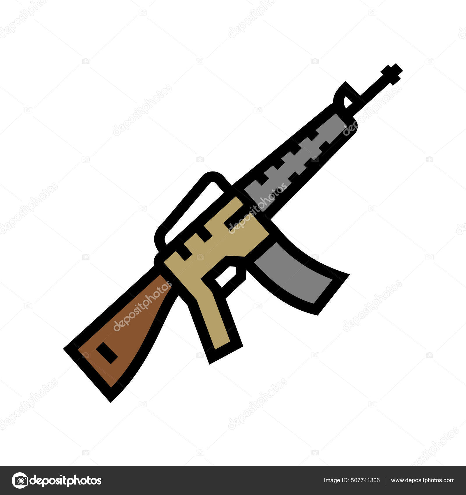 Pixel art m4 rifle m16 ícone de vetor de arma de fogo para jogo de