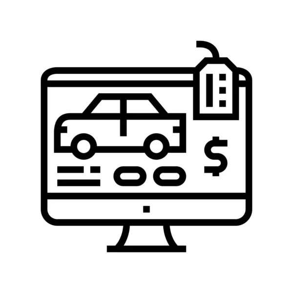 Comprar carro on-line ícone de linha vetor ilustração — Vetor de Stock