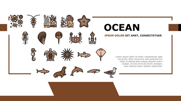 Vector de cabecera de aterrizaje de vida submarina oceánica — Archivo Imágenes Vectoriales