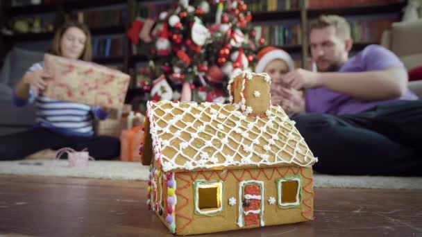 Счастливая семья готовится к Рождеству — стоковое видео