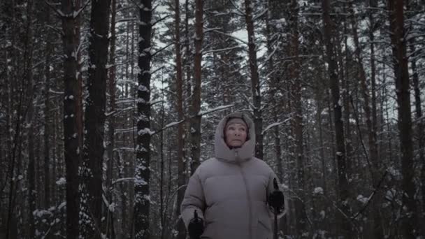 Зріла жінка робить північну прогулянку — стокове відео