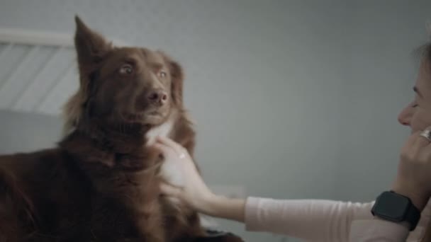 Cheerful Woman With Her Dog — Stock Video