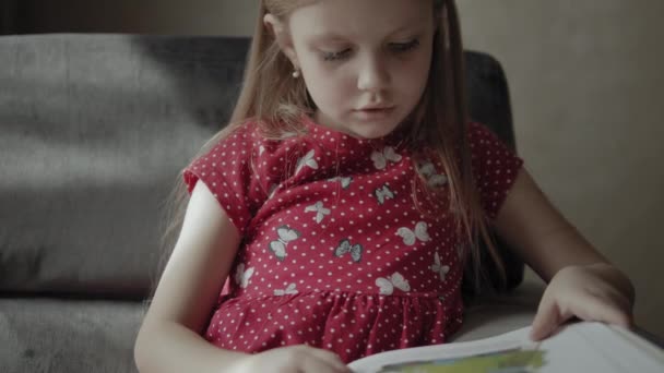 6歳の少女は本を読む — ストック動画
