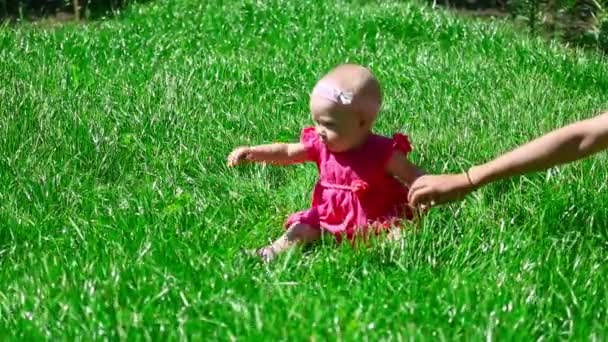 Menina bebê em uma grama — Vídeo de Stock