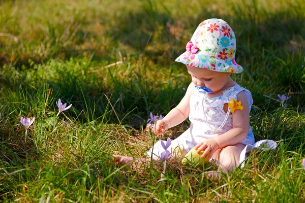 Seven month baby with flowers — Stock Photo, Image