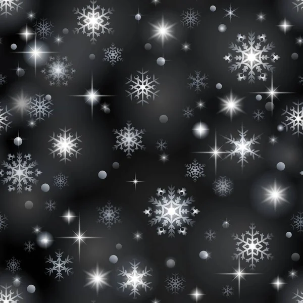 Patrón festivo sin costuras de Navidad con copos de nieve y destellos — Archivo Imágenes Vectoriales