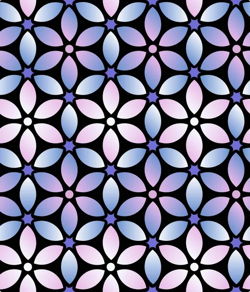 Retro tarzı çiçeksiz vektör deseni. Yapraklarla çevrili altı taç yapraklı bir çiçek süsü. Web, baskı, arkaplan duvar kağıdı için stok illüstrasyonuName.