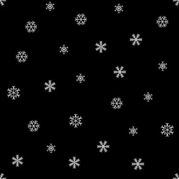 Siyah arka planda beyaz kar taneleri Noel ziyafeti. Kış havası, ağ, baskı, arkaplan, duvar kağıdı, ambalaj kağıdı, tekstil için karalama çizimi 