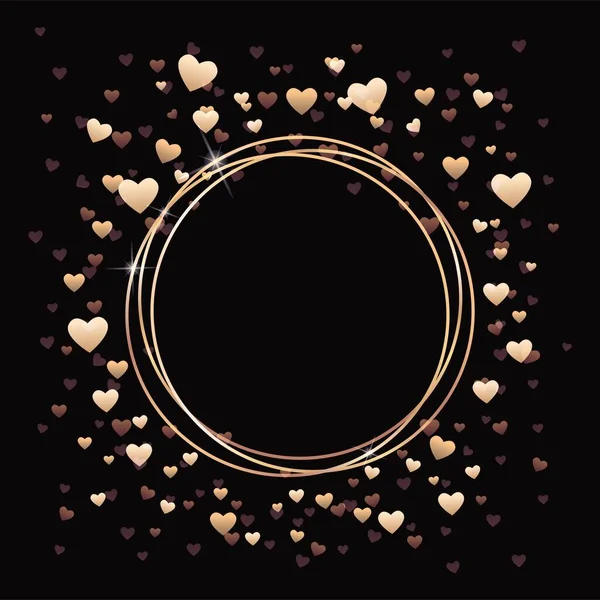 Ρομαντικό φόντο για την Ημέρα του Αγίου Βαλεντίνου με καρδιές και χρυσούς κύκλους. — Διανυσματικό Αρχείο