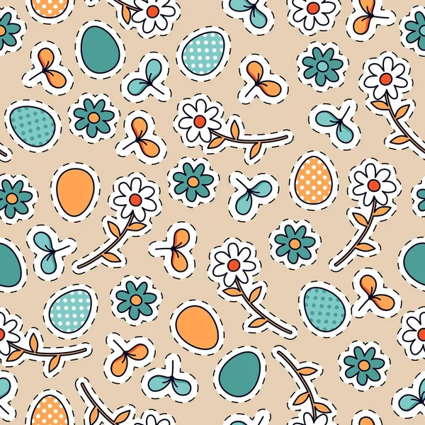 Пасхальный бесшовный узор с цветами и яйцами — стоковый вектор