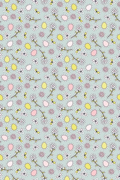 Pasen naadloos patroon met bloemen en eieren — Stockfoto