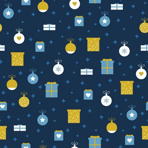 Fondo de Navidad festivo sin costuras con decoraciones de árboles, cajas de regalo, estrellas — Archivo Imágenes Vectoriales