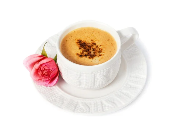 Eine Tasse Kaffee mit Rose — Stockfoto