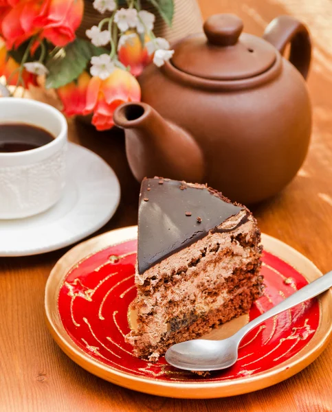 Stück eines Schokoladenkuchens — Stockfoto