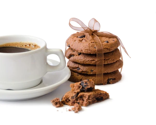 De Beker van koffie en chocolade koekjes — Stockfoto