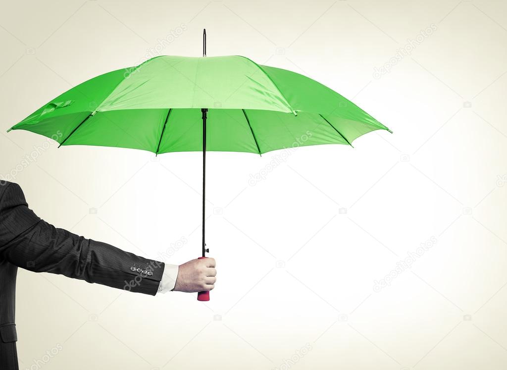Umbrella in hand.