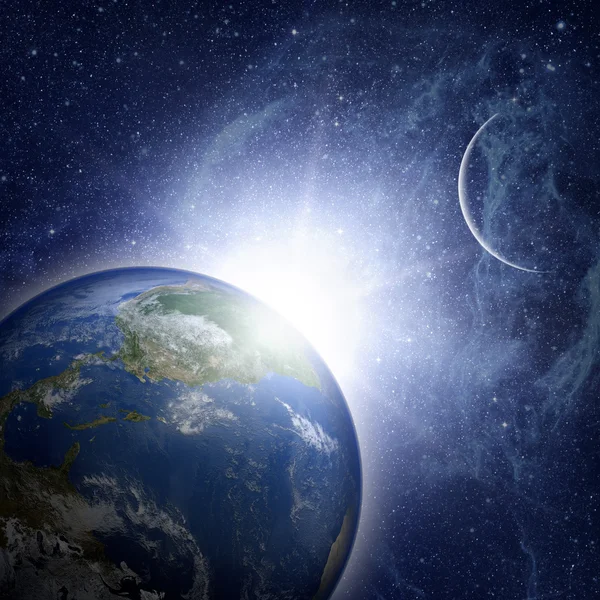 Planeta Tierra con salida del sol en el espacio . — Foto de Stock