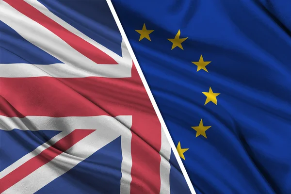 Brexit - Bandiere di seta dell'Unione europea e del Regno Unito . — Foto Stock