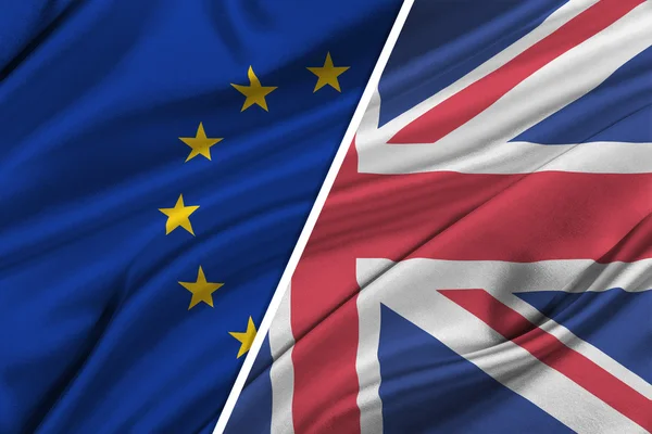 Brexit - Bandiere di seta dell'Unione europea e del Regno Unito . — Foto Stock