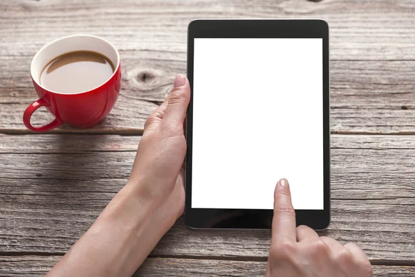 Digital tablet computer in female hands. — Stock Photo, Image