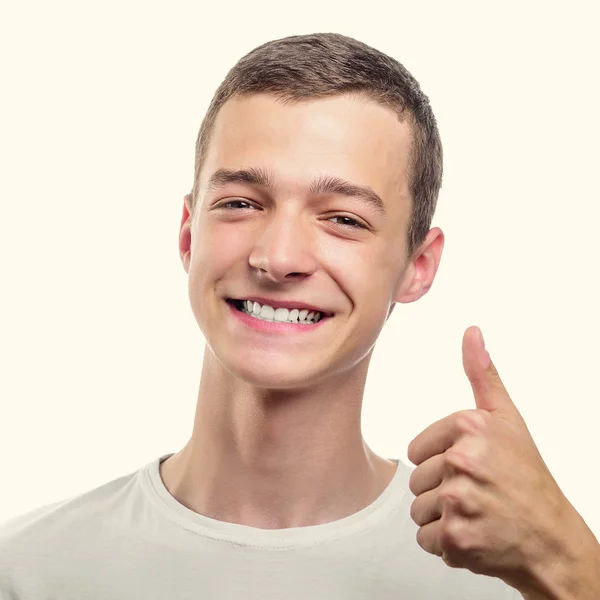 Bonito homem com o polegar para cima . — Fotografia de Stock