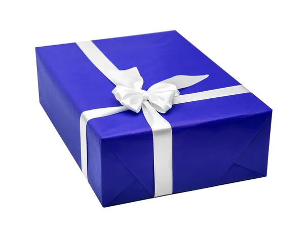 Red gift box with white ribbon. — Stock Photo, Image