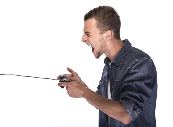 Jovem jogando no console ou computador . — Fotografia de Stock