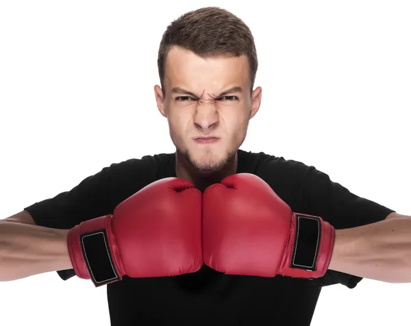 Young man in red boxing gloves. — Stock Photo, Image