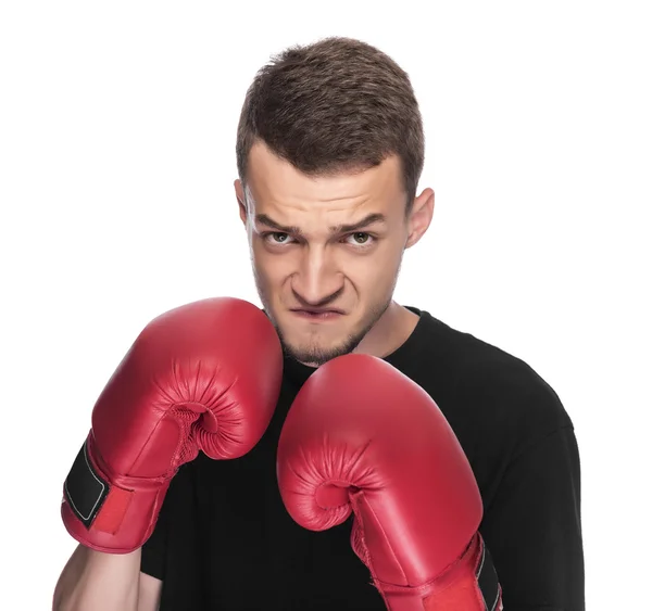 Young man in red boxing gloves. — Stock Photo, Image