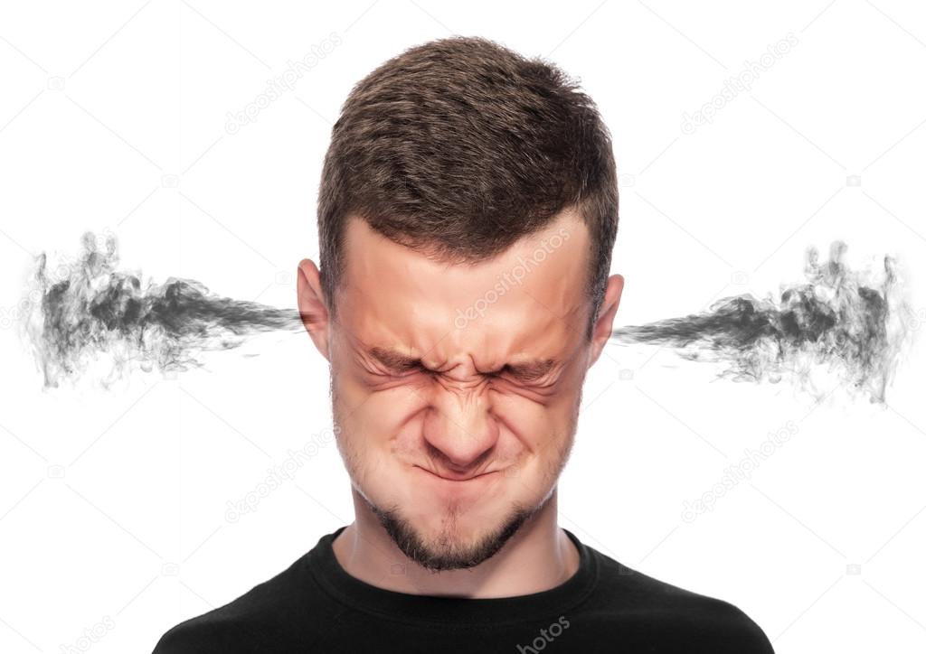 Angry man with smoke coming out from his ears.