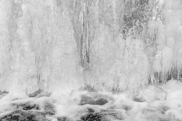 A frozen body of water or river. Frozen waterfall close up.