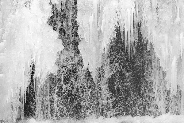 A frozen body of water or river. Frozen waterfall close up.