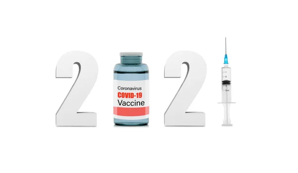 ตัวเลข 2021 กับวัคซีนและเข็มฉีดยา แทนที่จะเป็นตัวเลข โรคระบาดในปี ค.ศ. แนวคิดของไวรัสโคโรนา . — ภาพถ่ายสต็อก