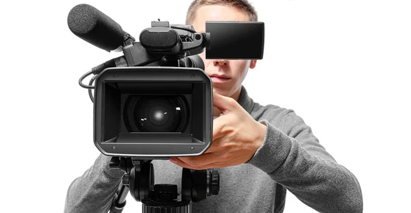 Professional cameraman, isolated on white background. — Stock Photo, Image