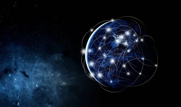 Global networking and international communication. Planet Earth as a symbol of the global network. Elements of this image are owned by NASA. — Stock Photo, Image