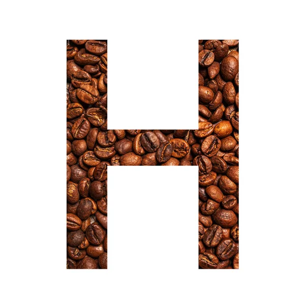 Буква H из кофейных зерен изолированы на белом фоне — стоковое фото