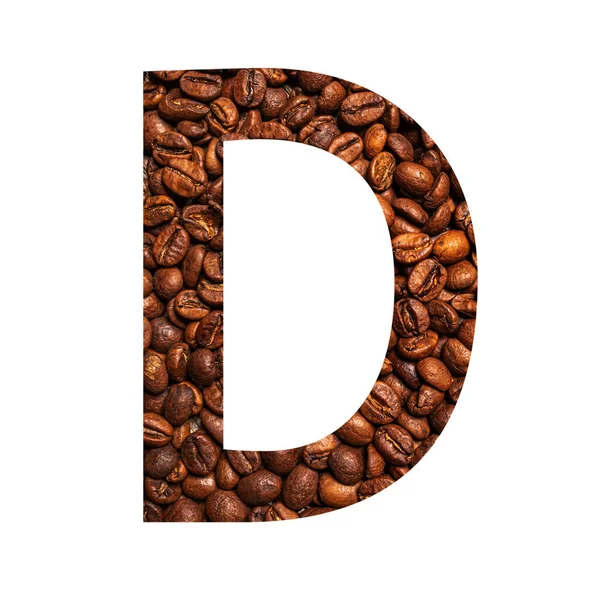Letter D made from coffee beans isolated on white background — Stock Photo, Image