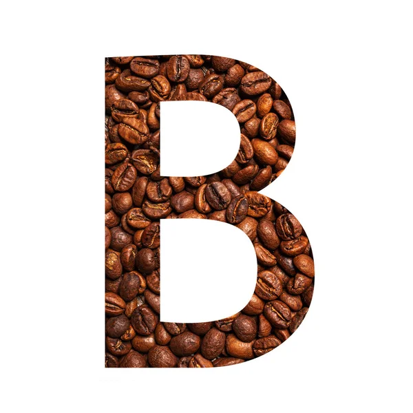 Letter B made from coffee beans isolated on white background — Stock Photo, Image