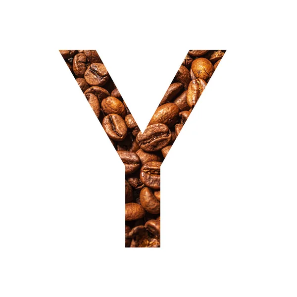 Letter Y made from coffee beans isolated on white background — Stock Photo, Image