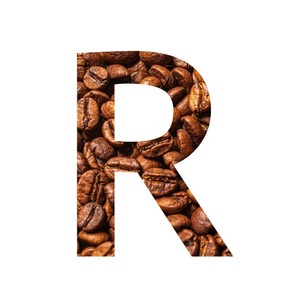 字母R,咖啡豆,白色背景分离而成 — 图库照片