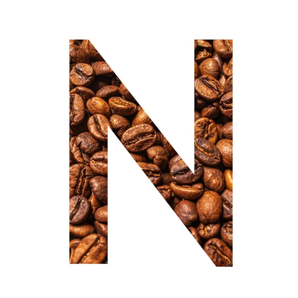 Letter N made from coffee beans isolated on white background — Stock Photo, Image