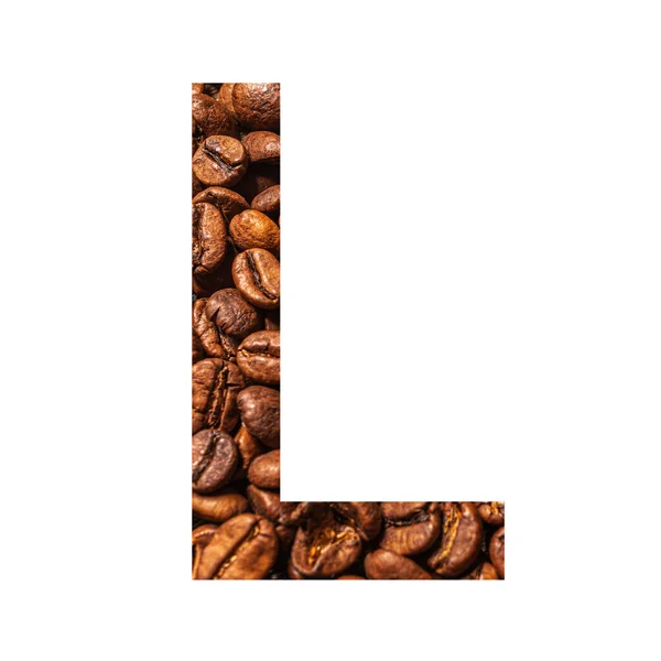 Letter L made from coffee beans isolated on white background — Stock Photo, Image