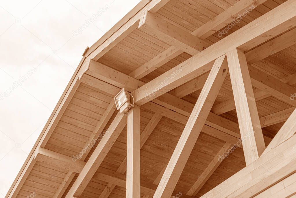 Wooden roof structure. Glued laminated timber roof.