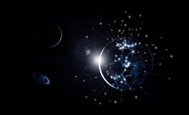 Küresel ağ ve uluslararası iletişim. Dünya gezegeni küresel ağın bir sembolü. Bu görüntünün elementleri NASA 'ya aittir..