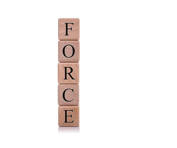 Fuerza. Cubos de madera con la palabra Fuerza sobre fondo blanco. — Foto de Stock