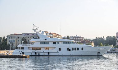 Large white yacht docked in Zadar, Dalmatia, Croatia.