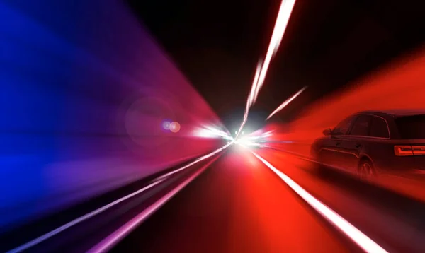 Işıkların altında tünellerde arabalar koşturuyor.. — Stok fotoğraf