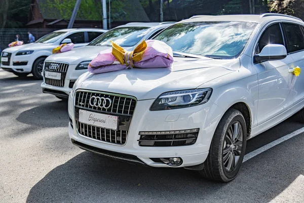 Wedding car Audi q7 in the parking lot, Voevodyno, Ukraine. Royalty Free Stock Photos