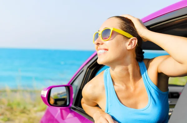 Carro mulher motorista feliz — Fotografia de Stock