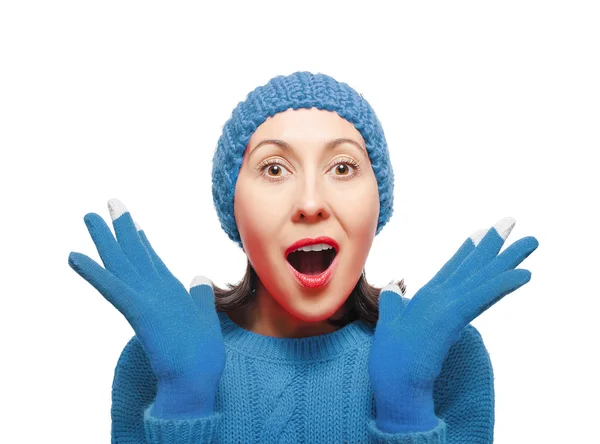 Woman Wearing Winter Hat and Gloves — Stock Photo, Image